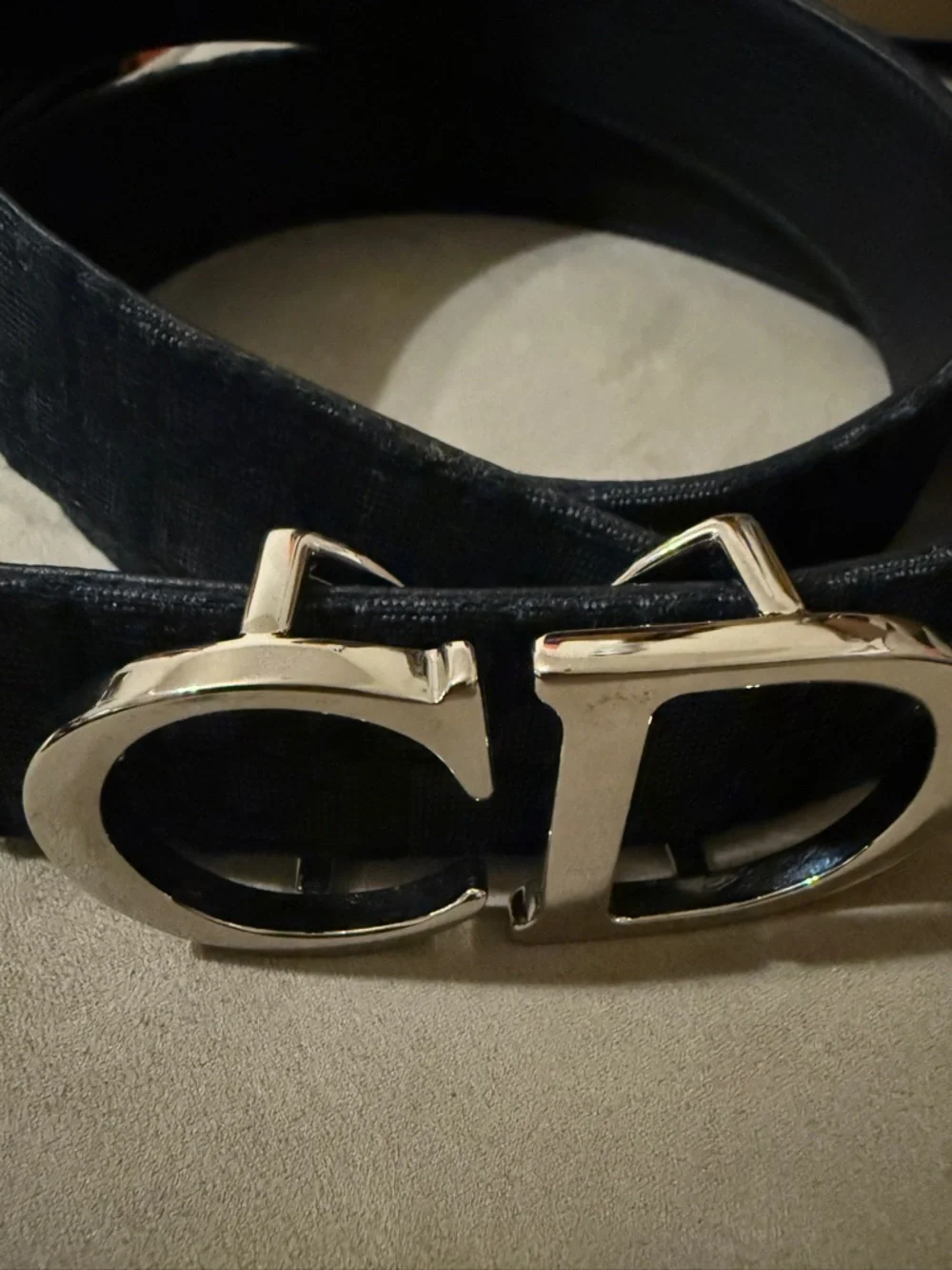 Christian Dior reversible belt with silver CD buckle